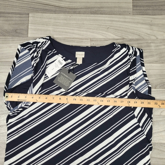 Chicos Knit Kit Stripe Variance Topper Size 3 Large Banded Hem Shirred Navy NWT - Picture 6 of 15